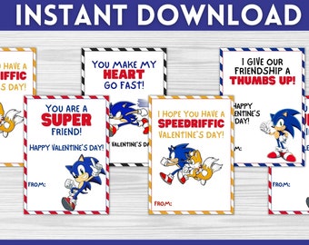 Cartes de Saint-Valentin Sonic Hedgehog | Cartes de Saint-Valentin pour enfants | Cartes imprimables de la Saint-Valentin | Téléchargement instantané | Saint-Valentin personnalisé