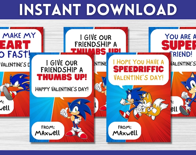 Sonic Hedgehog Valentine Cards | Kids Printable Valentines (instant ...