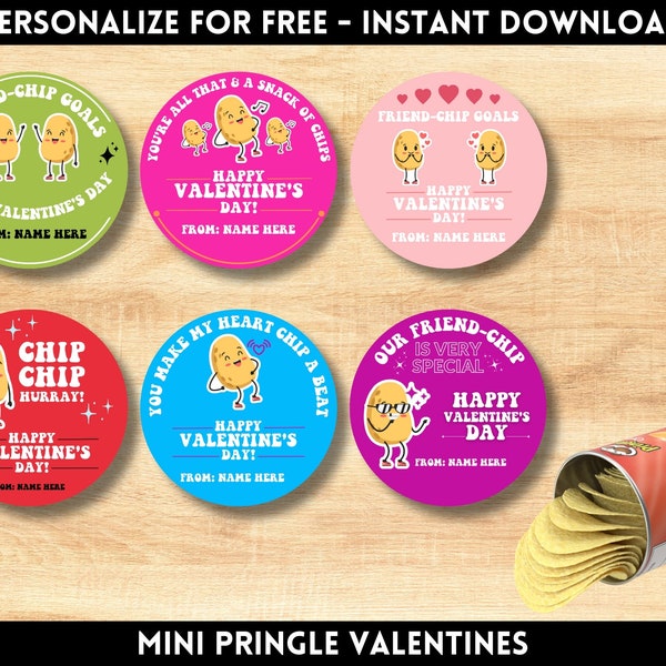 Chips Kids Valentines Printable - For Pringles snack size chips, kids valentine, school valentine, Instant Download, Pringle Mini Can Lids