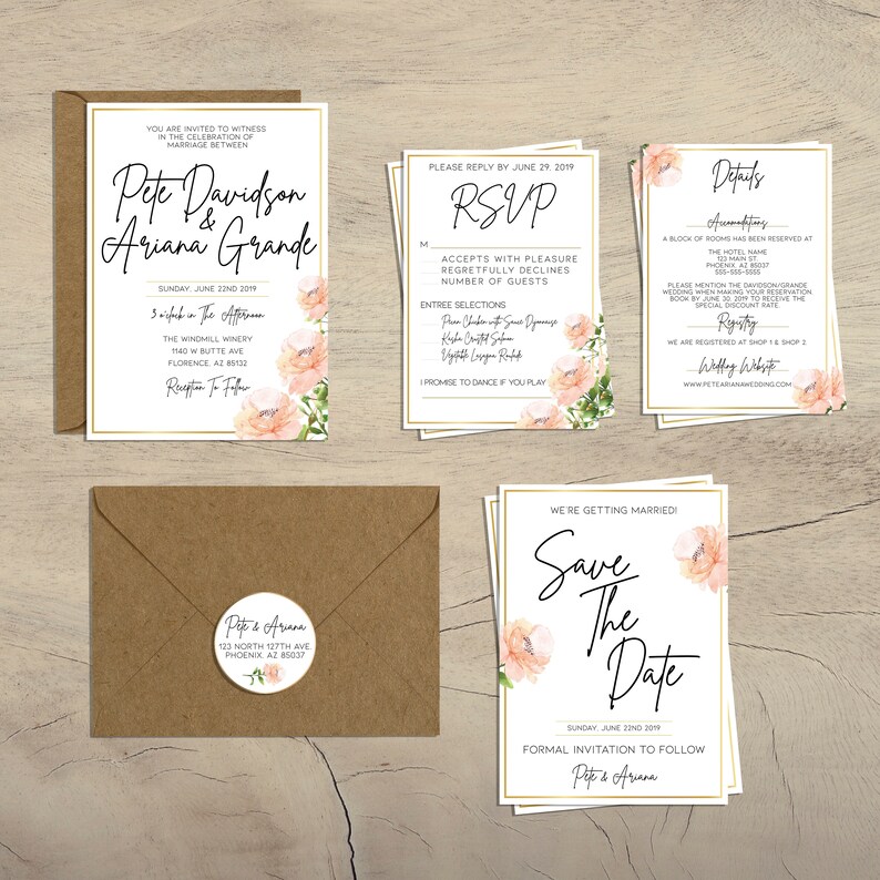 Printable Wedding Invitations Wedding Bundle Wedding Invitation Template Bundle 2019 Wedding Invite Floral Wedding Invitation