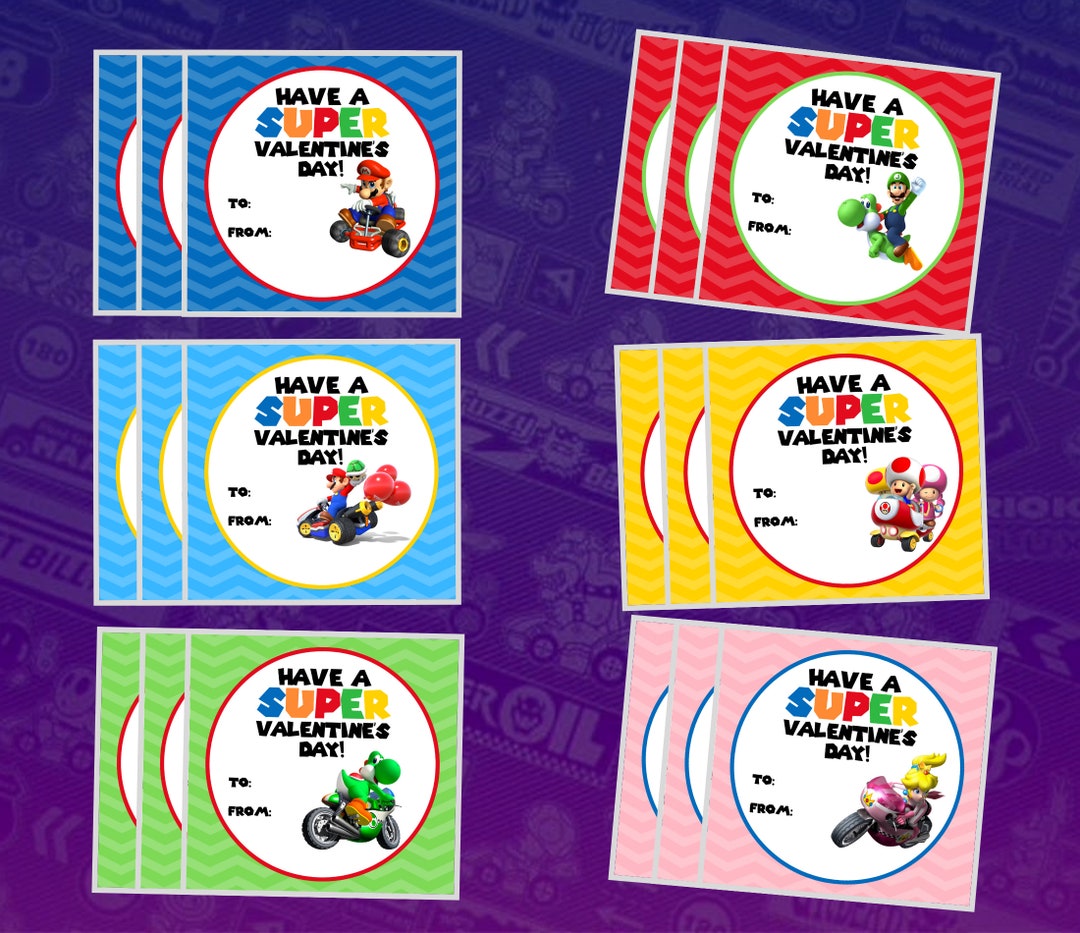 Buy 3 Sets Get 1 Free Set... Mario Kart Valentine's Day Cards Instant