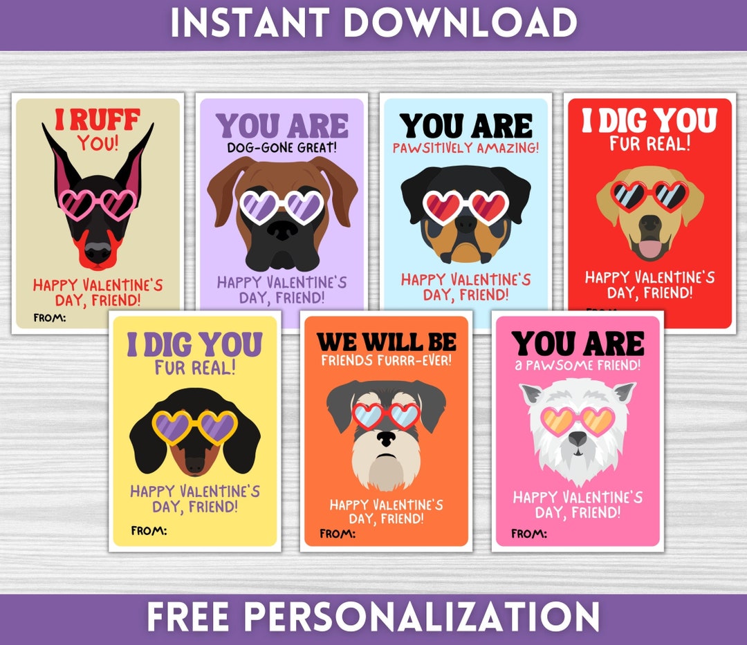 Instant Download Printable Puppy Valentine's Day Cards Kids School ...
