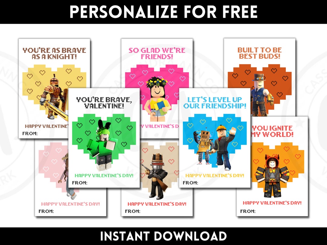 Video Game, Roblox Digital Valentine | 8 Different Characters | Instant Download | Gamer ...