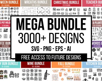 Mega SVG Design Bundle, 3000+ Dateien (Digitaler Download)