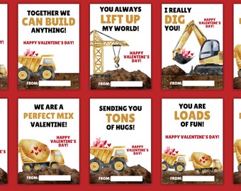 Construction Valentine's Day Cards for Kids, Digger Truck Classroom Valentines (Instant Download)