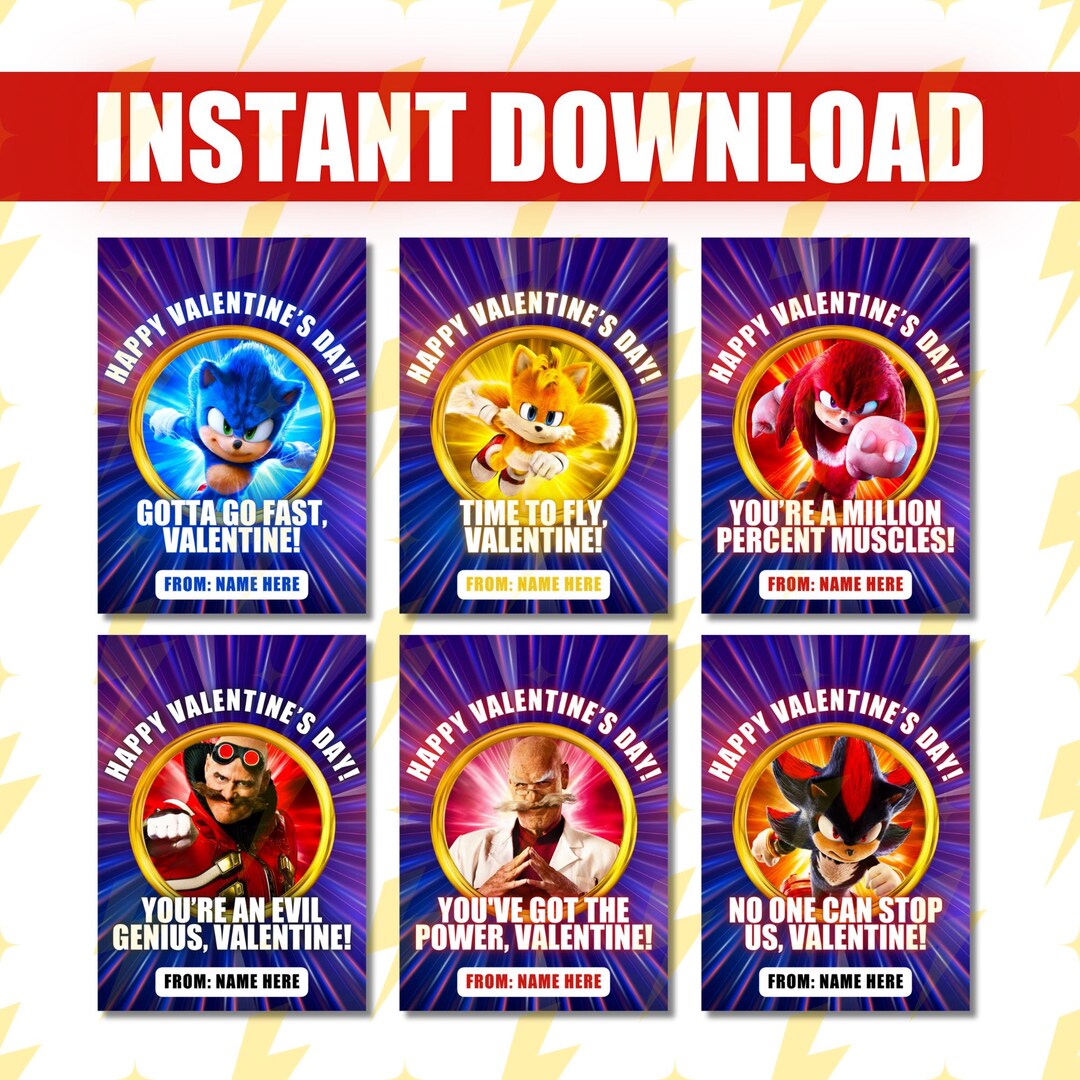 2025 Sonic Hedgehog Valentine Cards | Kids Valentine Cards | Printable ...