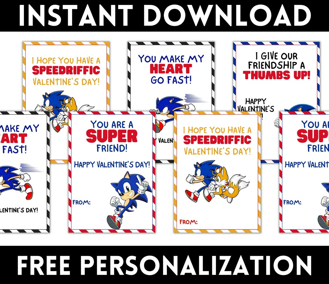 Sonic Hedgehog Valentine Cards Kids Valentine Cards - Etsy