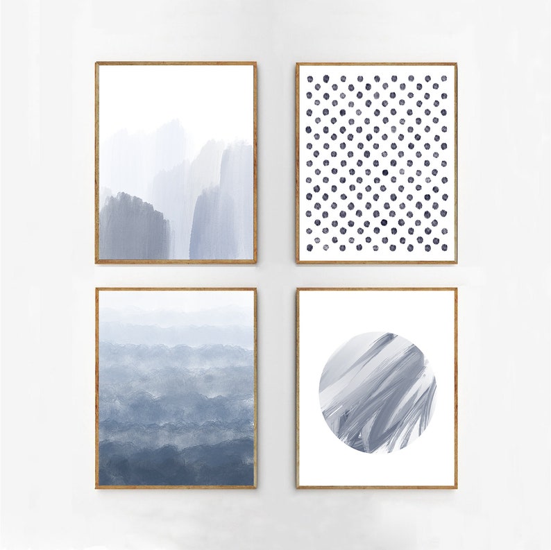Abstract Blue Wall Art Set Large Navy Prints Farmhouse Art Etsy