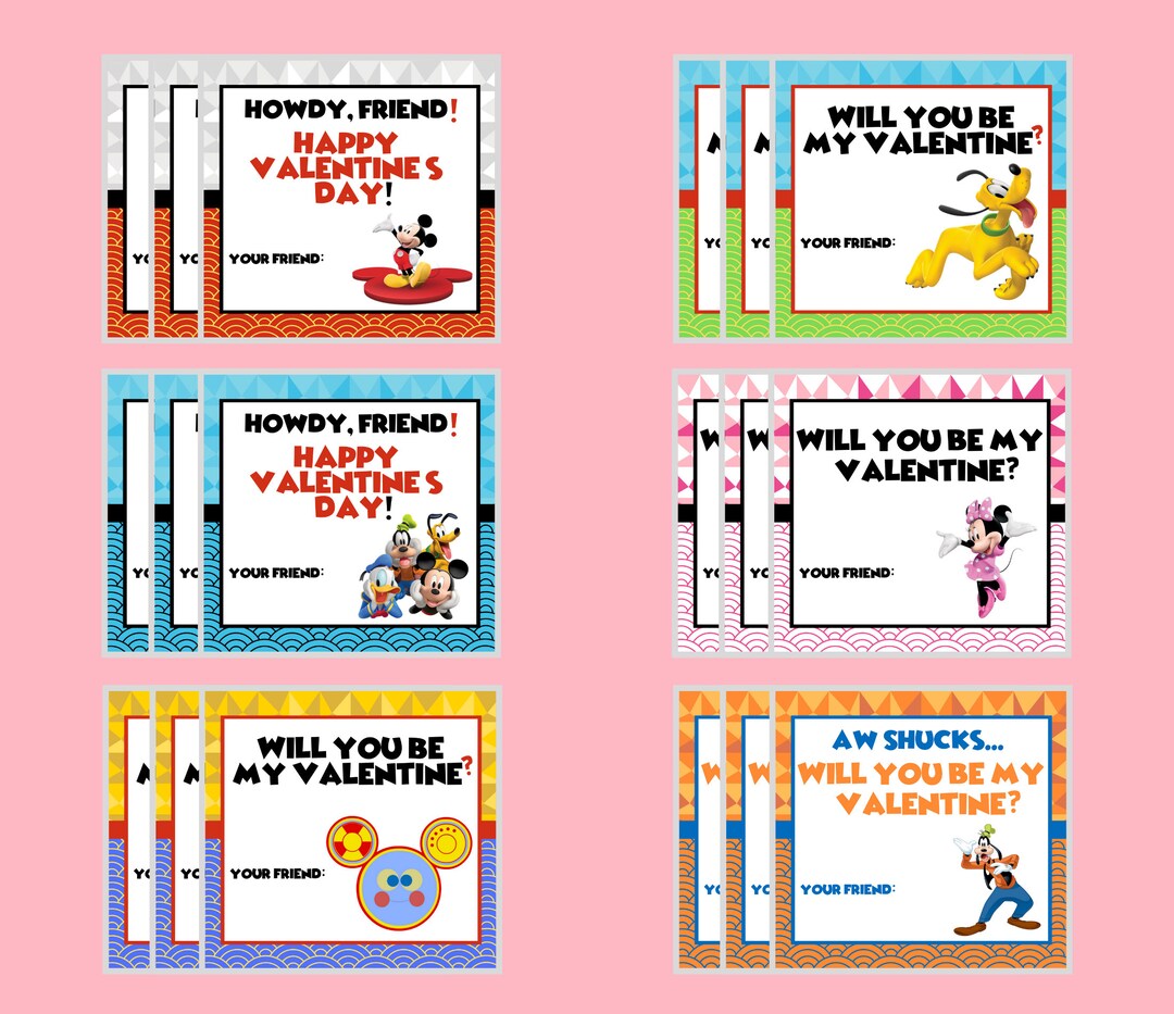 Mickey Valentine's Day Cards - Instant Digital Download Printable ...