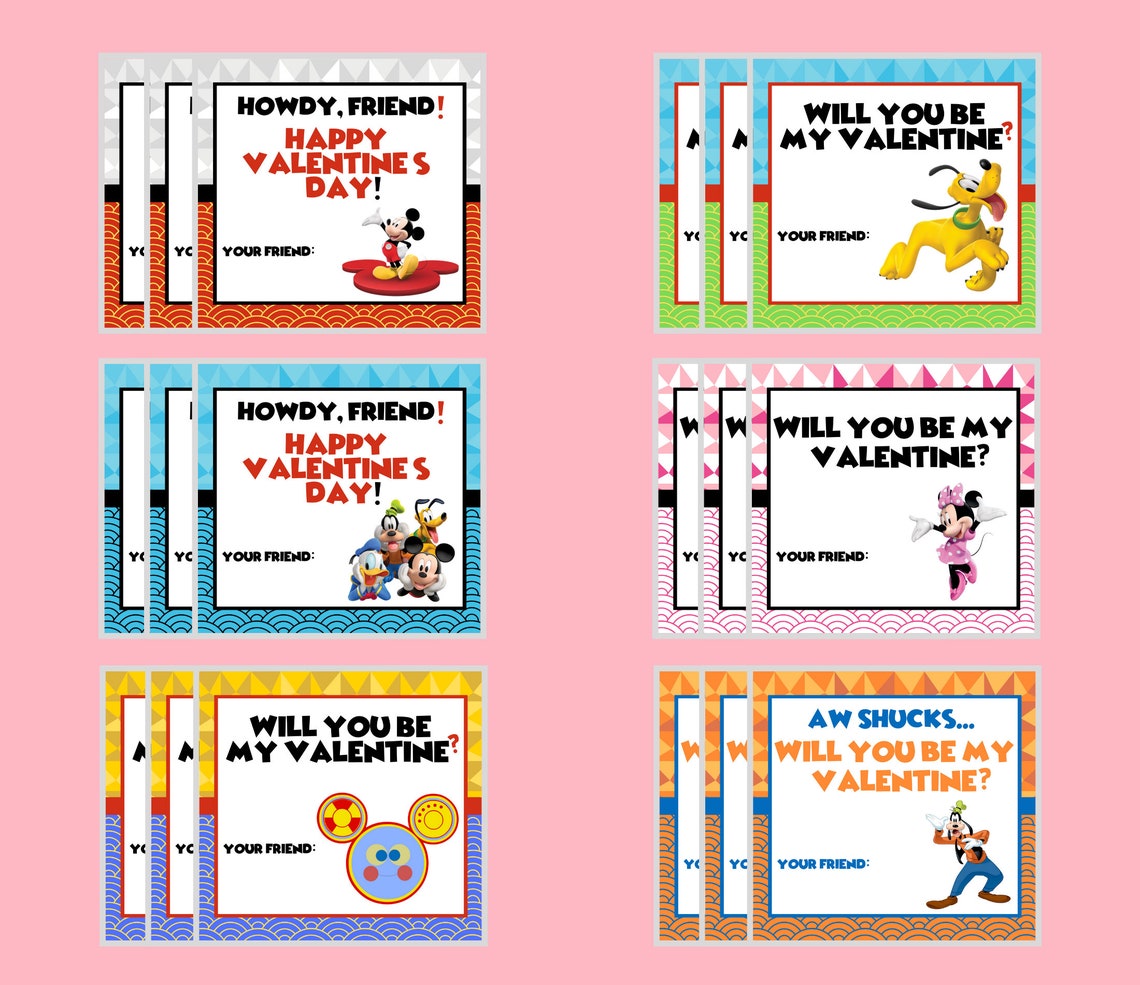 mickey valentines day cards instant digital download printable kids