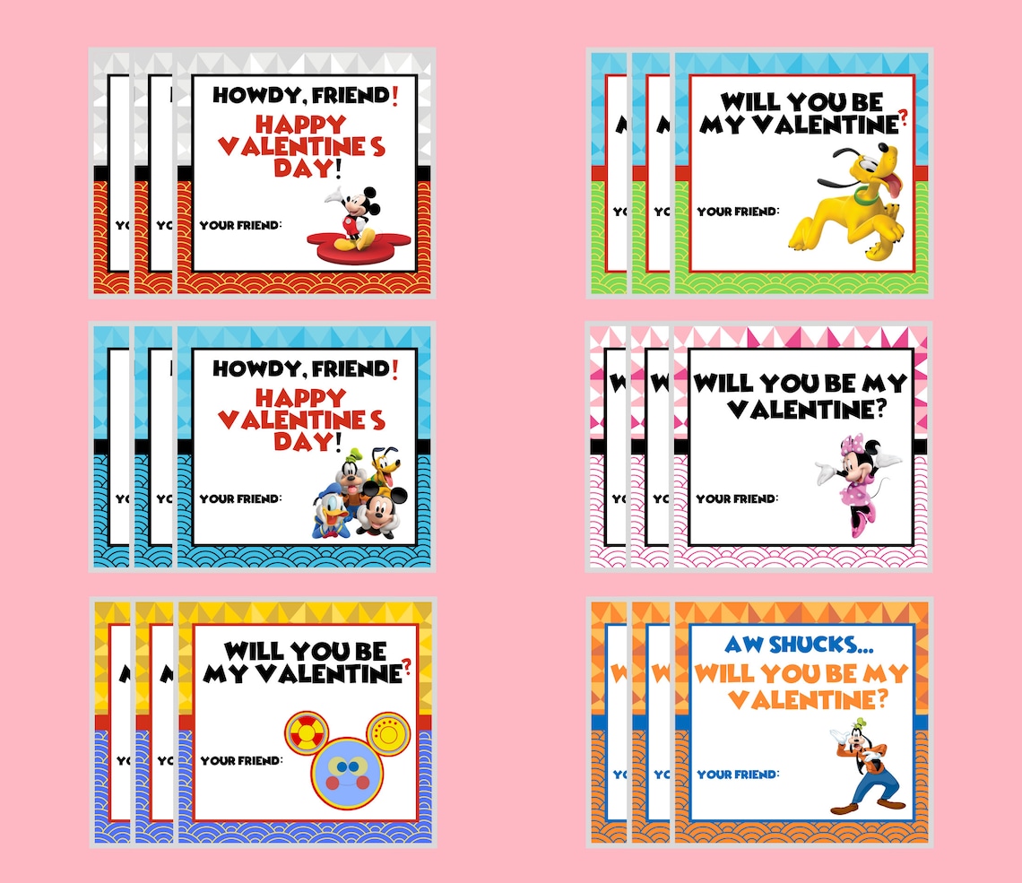 mickey valentines day cards instant digital download printable kids