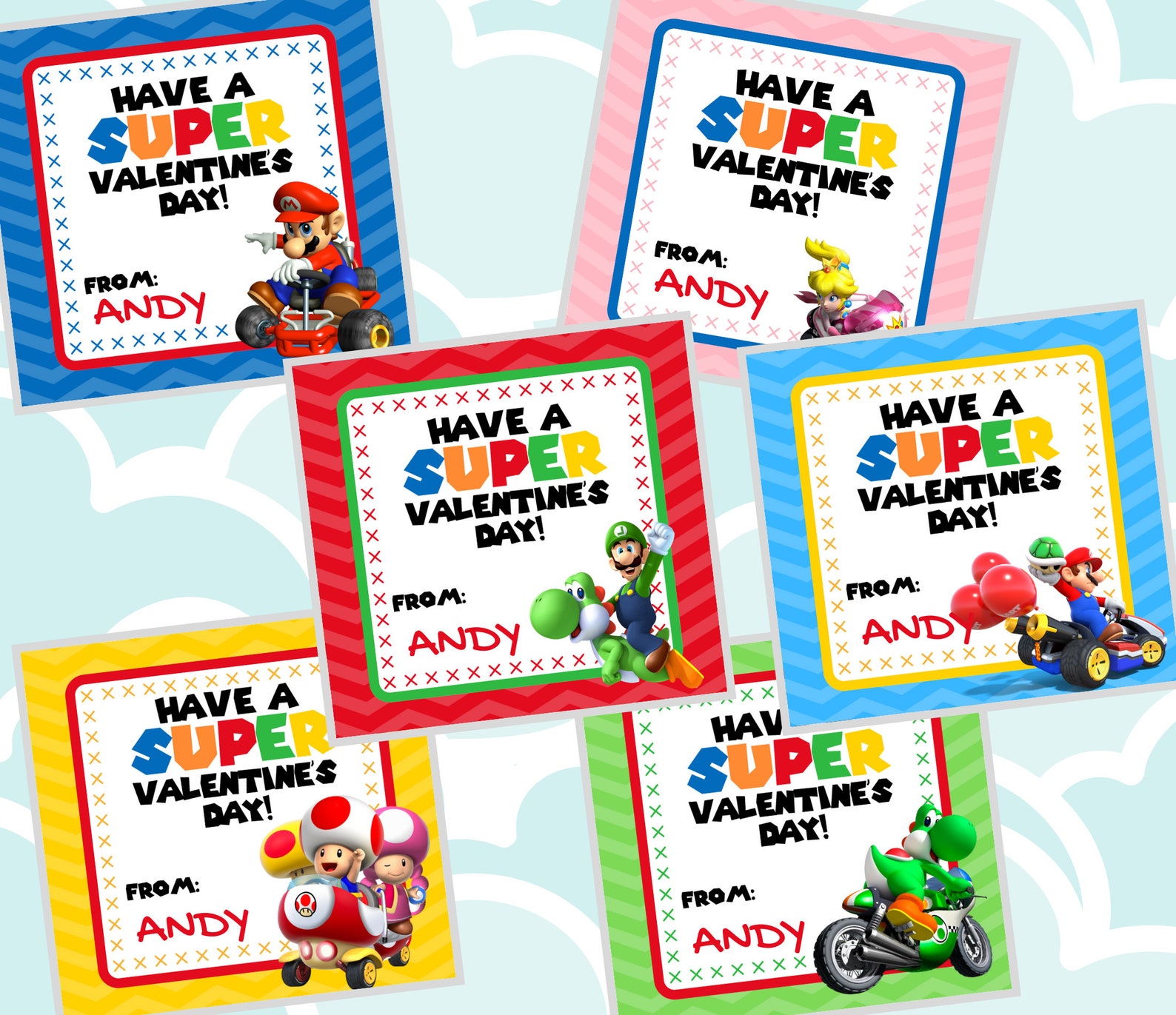 Buy 3 Sets Get 1 Free Set... Mario Kart Valentine's Day Etsy