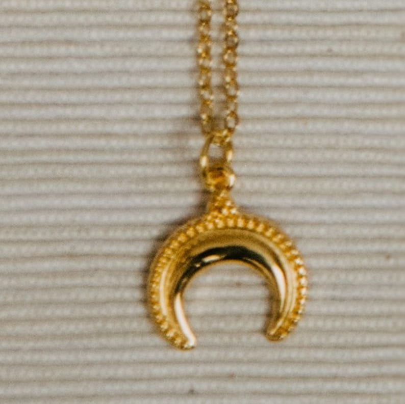 minimalist filigree gold horn crescent moon sickle Delicate necklace with pendant