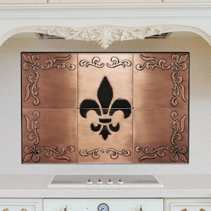 Fleur de lis Set of 6 Handmade tiles 100% Copper, Stainless Steel or Brass zdjęcie 3