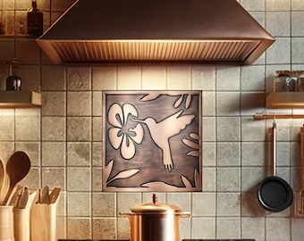 Hummingbird, 100% Copper Tile, metal wall art, wall tile, kitchen tile, rustic, art deco, accent kitchen tile, backsplash