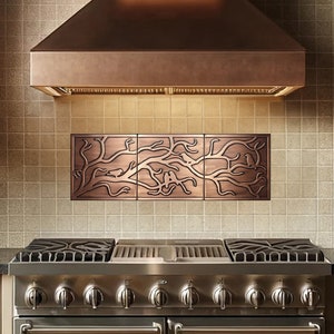 Birds on the branch - Set of 3 Handmade tiles - 100% Copper, Stainless Steel or Brass.