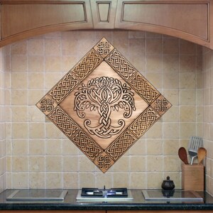 Diagonal, magnificent, unique Celtic tree of life, Set of 13 Handmade tiles - 100% Copper, Stainless Steel or Brass