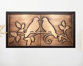 Anniversary Gift for Her – Love Birds Metal Wall Art | Handmade Copper or Steel Tile Decor | Romantic Wall Hanging for Wedding or Couple