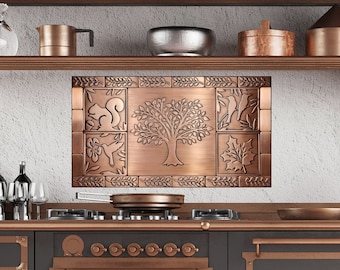 Artisan Nature Mosaic: Multi-Metal Tree of Life Tile Set in Copper, Brass & Stainless Steel