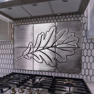 Oak leaf - Set of 6 Handmade tiles - 100% Stainless steel, Copper or Brass