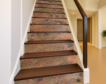 Real Copper Stair Risers – Mystic Copper Nebula – Handcrafted, Cut to Size, Clear-Coated – Decorative Stair Accents – Easy Install