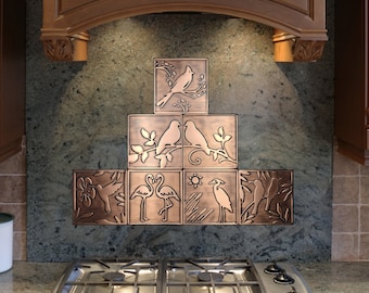 Nature's Aviary Metal Mosaic Handmade Backsplash Tiles