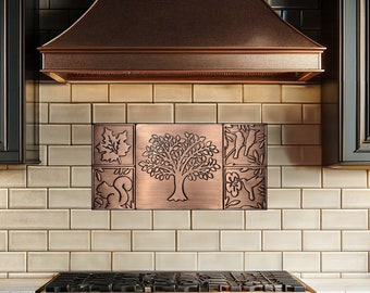 Artisan Nature Mosaic: Multi-Metal Tree of Life Tile Set in Copper, Brass & Stainless Steel