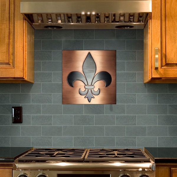 Fleur de lis tiles. 100% Copper, Brass or Stainless Steel Covered with patina and wax.