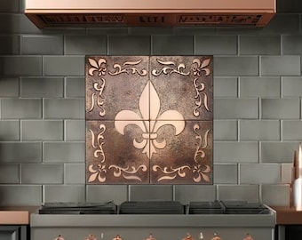 Fleur de lis - Set of 4 Handmade tiles - 100% Copper, Stainless Steel or Brass
