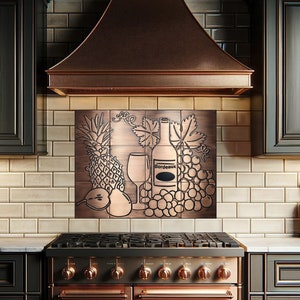 Backsplash with wine and grapes - set of 12 handmade tiles - 100% Copper, Stainless Steel or Brass