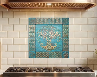 Magnificent, unique Celtic tree of life, Set of 13 Handmade tiles - 100% Copper, Stainless Steel or Brass