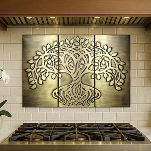 Tree of Life Metal Tile Set – 3 Handmade Panels for Kitchen Backsplash or Wall Decor | Copper, Brass or Stainless Steel Art