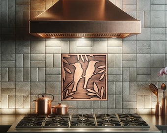 Birds, 100% Copper Tile, metal wall art, wall tile, kitchen tile, rustic, art deco, accent kitchen tile, backsplash