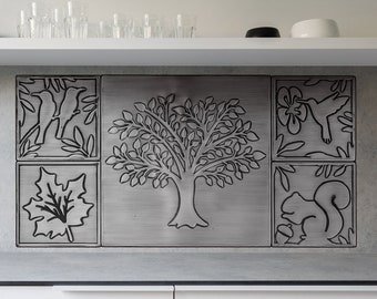 Tree of life, maple leaf, squirrel, hummingbird, birds - 5 Handmade Tiles - 100% Stainless Steel, Copper or Brass
