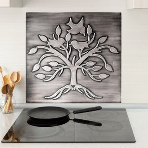Lovely, unique tree with birds and a heart - Handmade 100% Stainless Steel, Copper, or Brass Tile