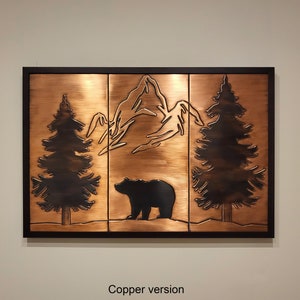 Handmade Bear and mountains in a wooden frame