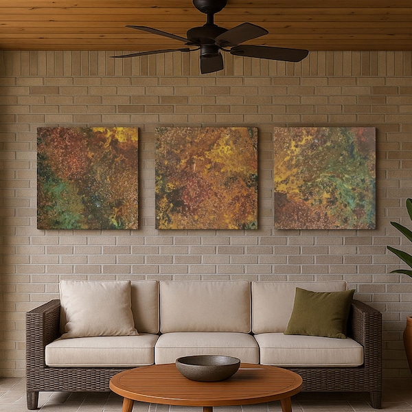 Real Copper Wall Art – 3 Panel Patina Metal Artwork – Savage Copper Bloom – Modern Rustic Decor – True Artisan Statement Piece