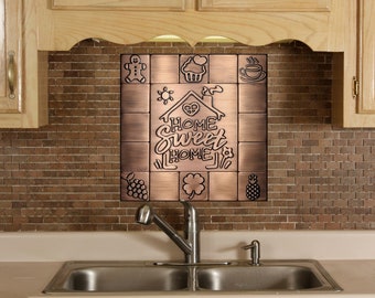 Home Sweet Home - Set of 17 Handmade tiles - 100% Copper, Stainless Steel or Brass