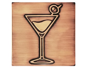 A glass of martini with olive - Handmade Tile. 100% Copper, Stainless Steel or Brass
