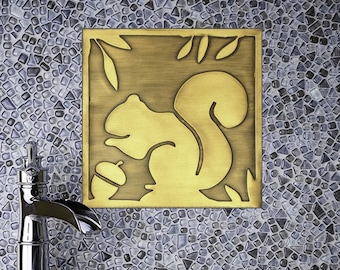 Squirrel, handamde 100% Copper, Brass or Stainless Tile