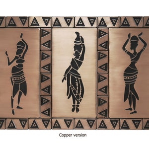 Three African woman tribal - Set of 35 Handmade tiles - 100% Copper, Stainless Steel or Brass. The perfect backsplash for Africa Lovers