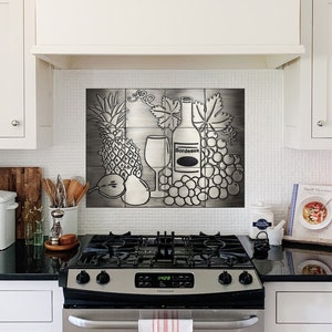 Backsplash with wine and grapes - set of 12 handmade tiles - 100% Copper, Stainless Steel or Brass