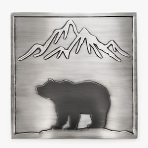 Bear and mountains 100% Stainless Steel Tile, Handmade wall tile, kitchen tile, rustic, art deco, accent kitchen tile, backsplash