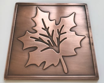 Maple Leaf 100% Copper Tile, Handmade metal wall art, wall tile, kitchen tile, rustic, art deco, accent kitchen tile, backsplash