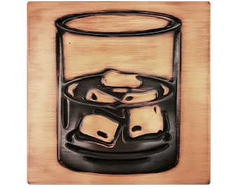 A glass of whiskey - Handmade Tile. 100% Copper, Stainless Steel or Brass