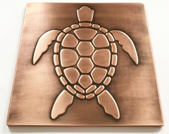 Sea turtle - Handmade Copper Tile. Material - 100% Copper, Covered with patina and wax.