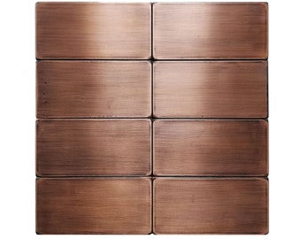 Set of 8 Handmade Subway tiles - 100% Copper, Stainless Steel or Brass