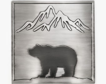 Bear and mountains 100% Stainless Steel Tile, Handmade wall tile, kitchen tile, rustic, art deco, accent kitchen tile, backsplash