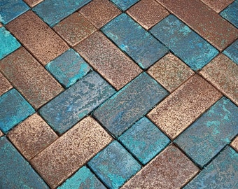 Vintage style real copper patina tiles - Handamde 45 pieces