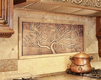 Tree of life - Set of 4 Handmade tiles - 100% Copper, Stainless Steel or Brass.